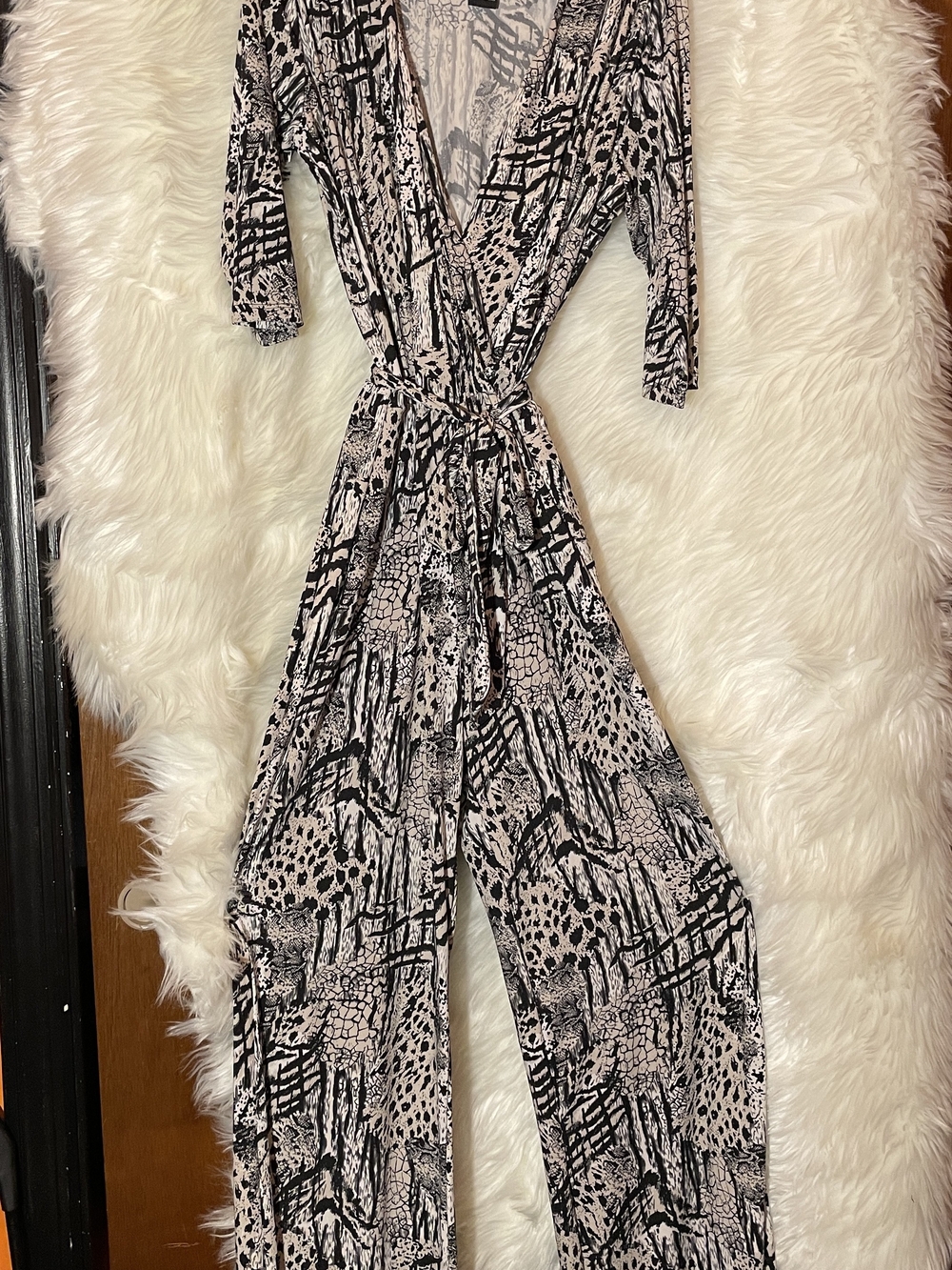 Women's Black & Pink Patterned Wrap Jumpsuit